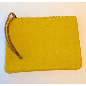 Calma 11600 Yellow Pebble Leather Zipper Pouch Clutch Purse Makeup Bag Insert